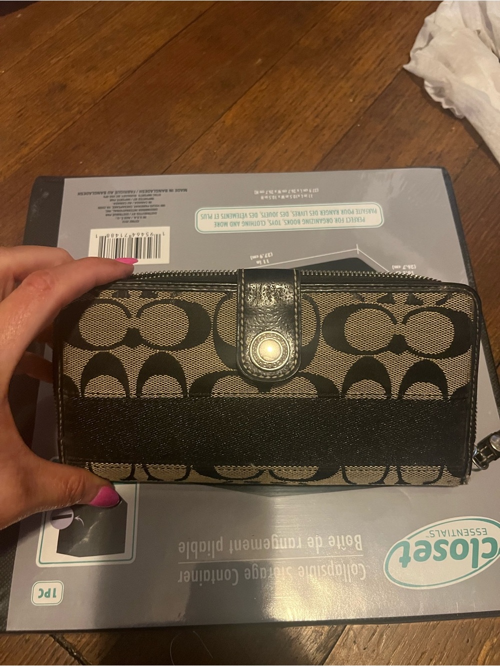 Coach Signature Canvas Wallet in Black and Beige